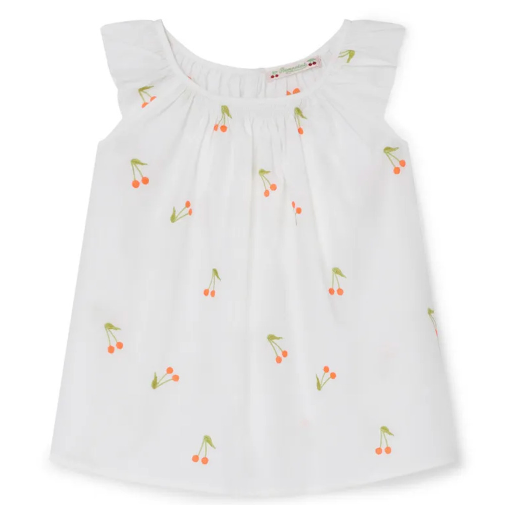 Bonpoint White Tank Top with Orange Cherry Print